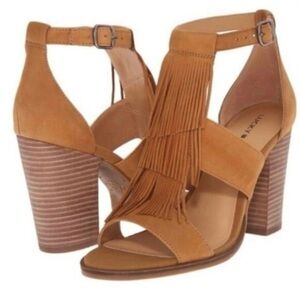 Lucky Brand ‘Leesha’ Women’s Fringe Block Heel Tan Nubuck Leather